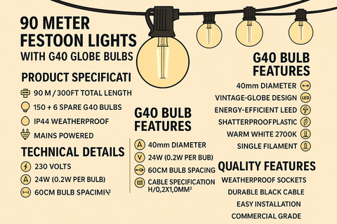 90M Outdoor Hanging Plug in lights