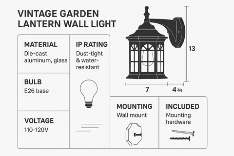 Outdoor Wall Mounted Light – Vintage Garden Lantern – Outside Sconce Lighting Lamp
