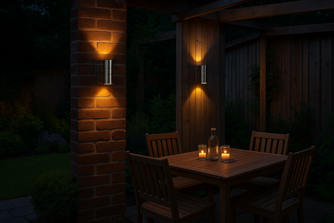 Modern Brushed Chrome IP44 Rated Up/Down Outdoor Security Wall Light