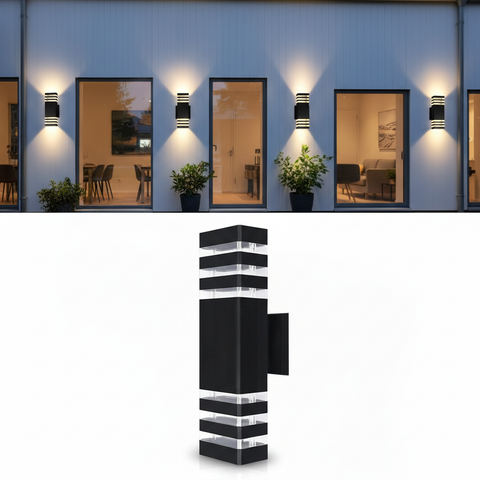 Outdoor Up And Down Light, 3 Layers Black Modern LED Wall Sconce - Waterproof Porch Light, With E27 Bulbs