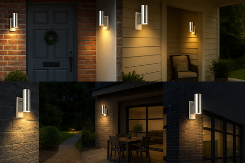 Modern Brushed Chrome IP44 Rated Up/Down Outdoor Security Wall Light