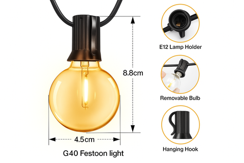 7.5M Outdoor String Lights with 14 LED Bulbs