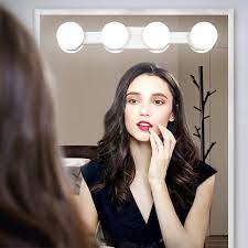 Makeup Lights Cordless Portable, LED Vanity Mirror Light Kit Hollywood Style USB Rechargeable, 4 Dimmable Bulbs Multifunction Fill Lights Battery Powered for Dressing Table Bathroom (No Mirror)