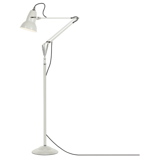 Original 1227 Floor Lamp, Linen White, Ideal Living Room or Reading Lamp, Braided Colour Cable, Gloss Paint Finish Steel Shade, Cast Iron Base Steel Cover, Chrome Plated Fittings, LED Bulb