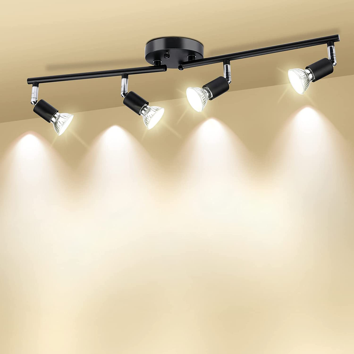 4-way LED spotlight ceiling fitting in matte black finish â€“ UK.

