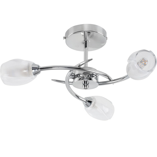 Modern 3 Way Crossover Silver Chrome Ceiling Light with Diamond Effect Glass Shades