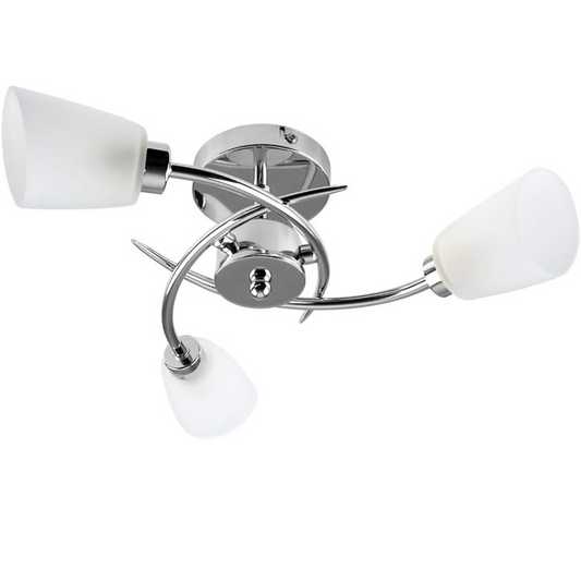 Modern 3 Way Crossover Silver Chrome Ceiling Light with Diamond Effect Glass Shades