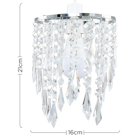 Chandelier Design Ceiling Pendant Light Shades with Clear Acrylic Jewel Effect Droplets - Complete with 10w LED GLS Bulbs [3000K Warm White]