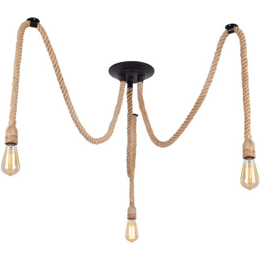 DIY Hemp Rope Retro Industrial Chandelier,Industrial 5 Lights Pendant Light Fitting,Retro E27 Edison Style Lamp/Living Room Restaurant Pendant Lights/Light Fixture,(lamp bulb is not Included)