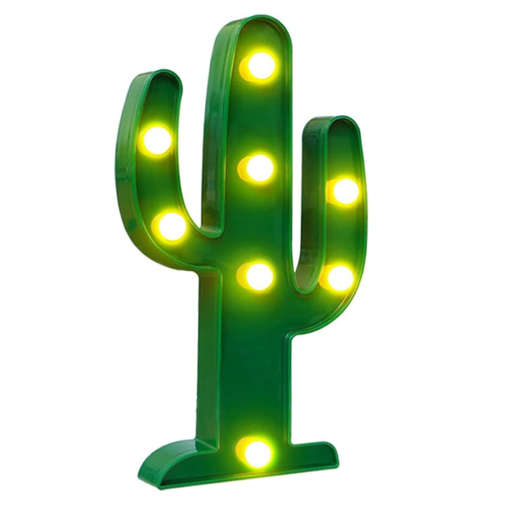 Designer Cactus Sign Lights, Warm White LED Lamp Tropical Green - Living Room, Bedroom Table & Wall Christmas Decoration for Kids & Adults - Battery Powered 10 Inches High