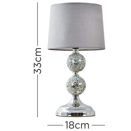 Pair of - Modern Decorative Chrome & Mosaic Crackle Glass Table Lamps with a Grey Shade