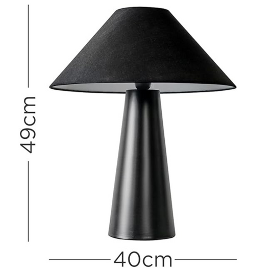 Matt Black Cone Shaped Bedside Table Desk Lamp with a Tapered Fabric Light Shade