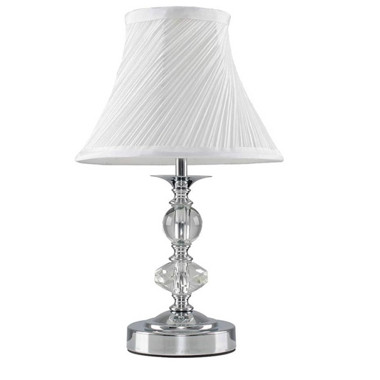 Modern Polished Chrome and Glass Touch Table Lamp with Pleated White Shade - Complete with a 5w LED Dimmable Bulb [3000K Warm White]