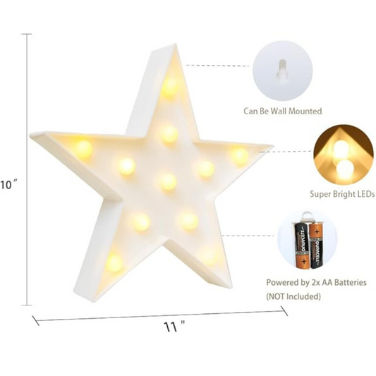 LED Star Marquee Sign Night Lights, Warm White LED Lamp - Living Room, Bedroom Table & Wall Christmas Decoration for Kids & Adults - Battery Powered 10 Inches High