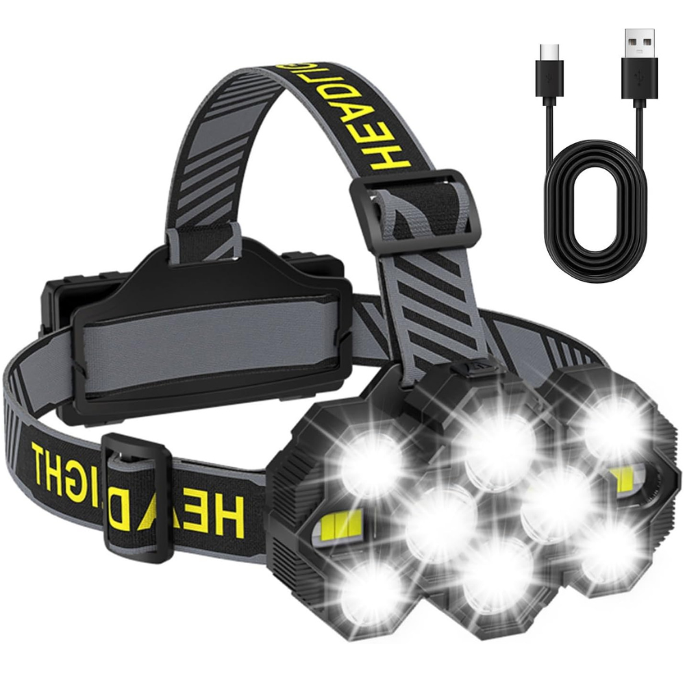 Gifts for Men Head Torch head torches led super bright Rechargeable 2023 New 22000 Lumen Rechargeable Headlight 10 LED 10 Mode Headlamp Hands-Free Flashlight for Camping Fishing Cycling Hiking IPX4