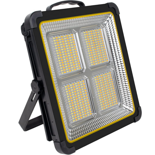 Rechargeable Work Light 100W, Work Lights Portable Rechargeable with Solar Panel/ 4 Lighting Modes/ 12000mAh/ Stepless Dimming, LED Rechargeable Flood Light for Camping Power Cuts