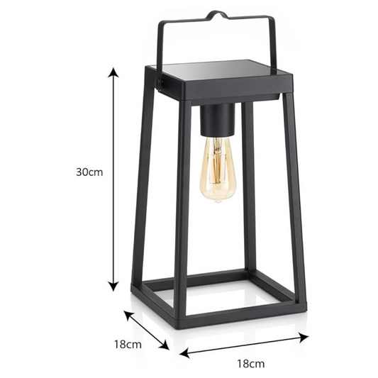 Solar & USB Rechargeable Outdoor Garden Lantern with Vintage LED Filament Light Bulb, Cordless Table Lamp