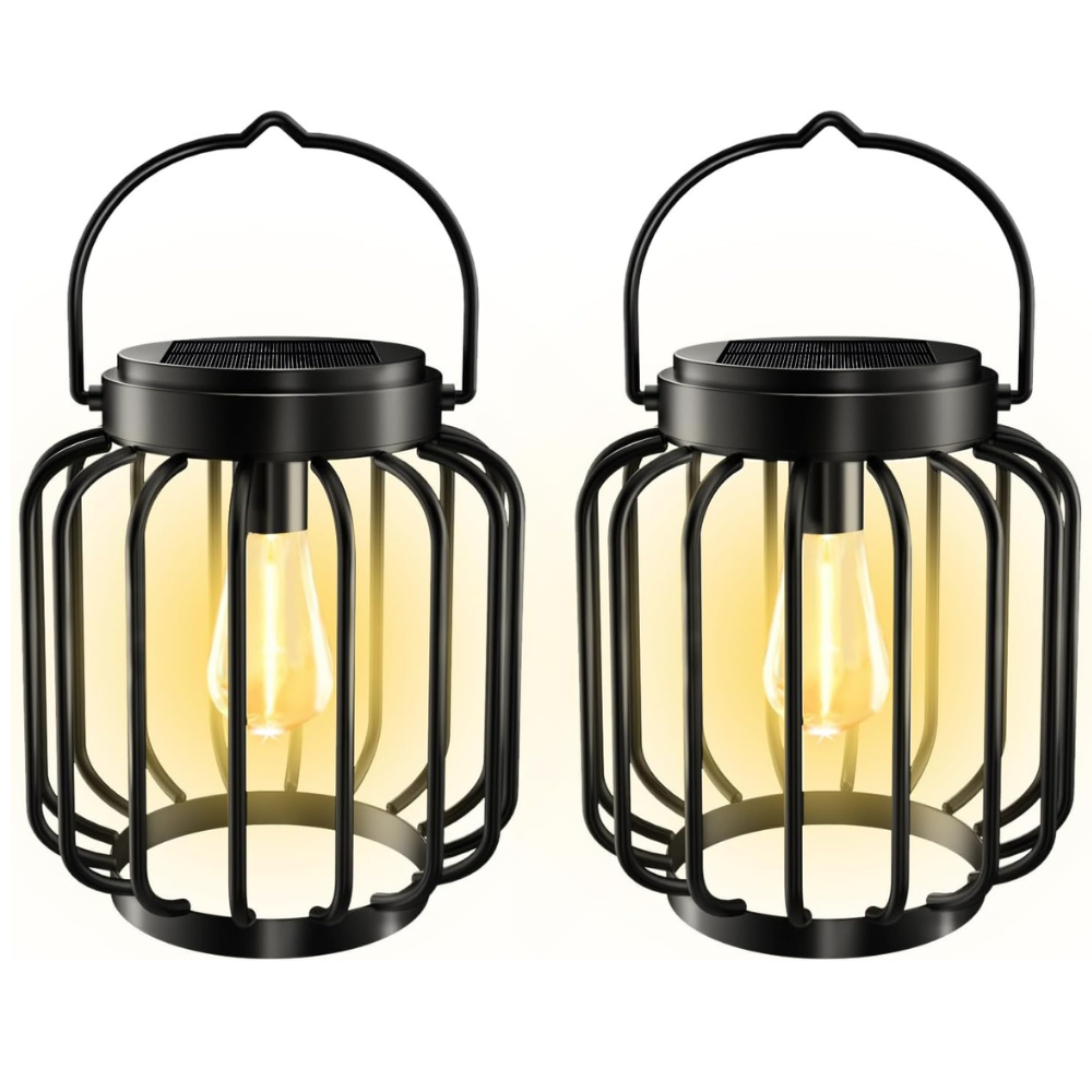 Solar Lights Outdoor Garden,2 Pack Metal Solar Lanterns Outdoor with Hook,Hanging Solar Garden Lights with Auto On Off IP65 Waterproof Garden Ornaments for Yard Pathway Patio(Warm white)