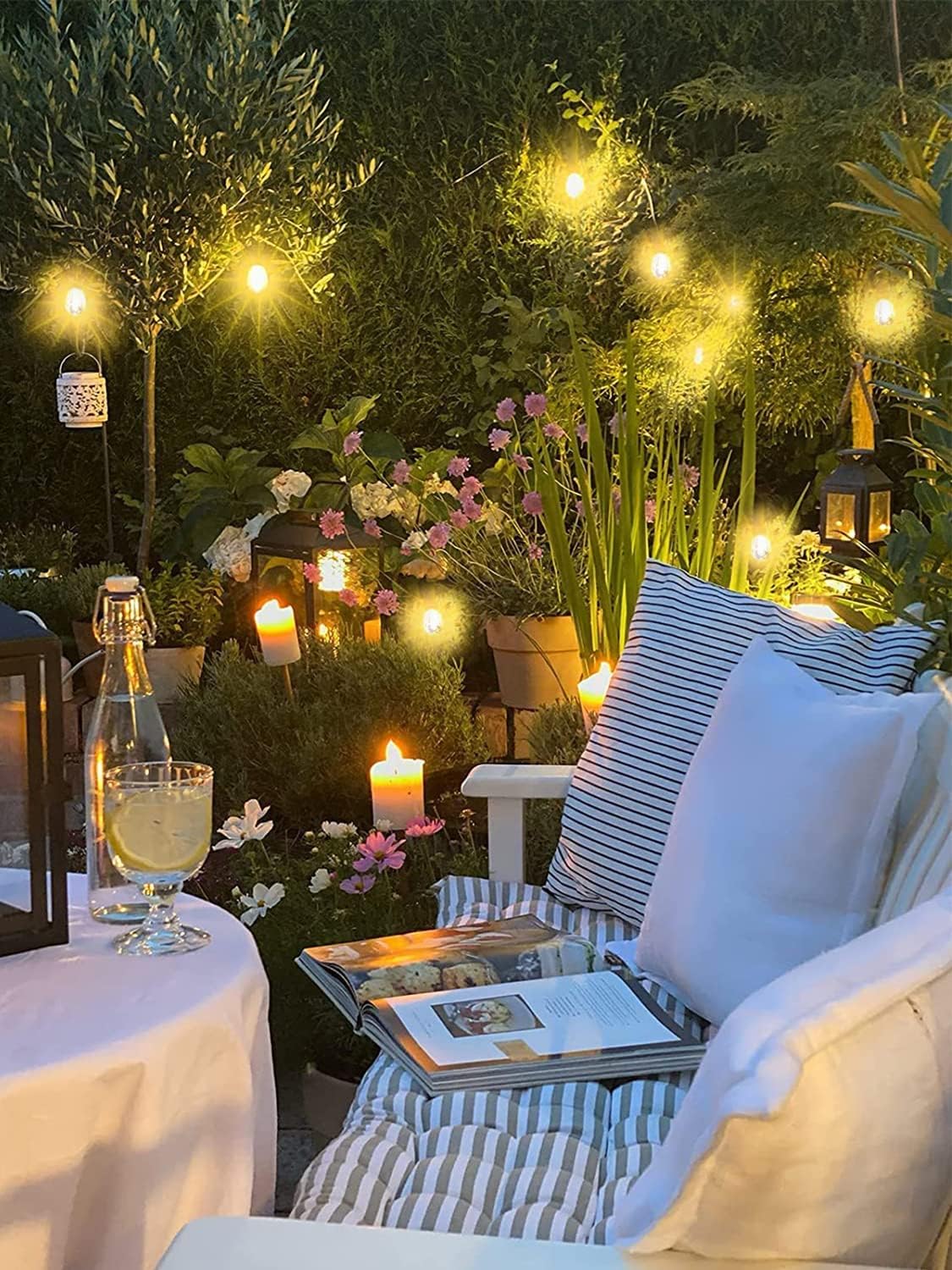 Outdoor string lights creating festive ambiance during backyard party
