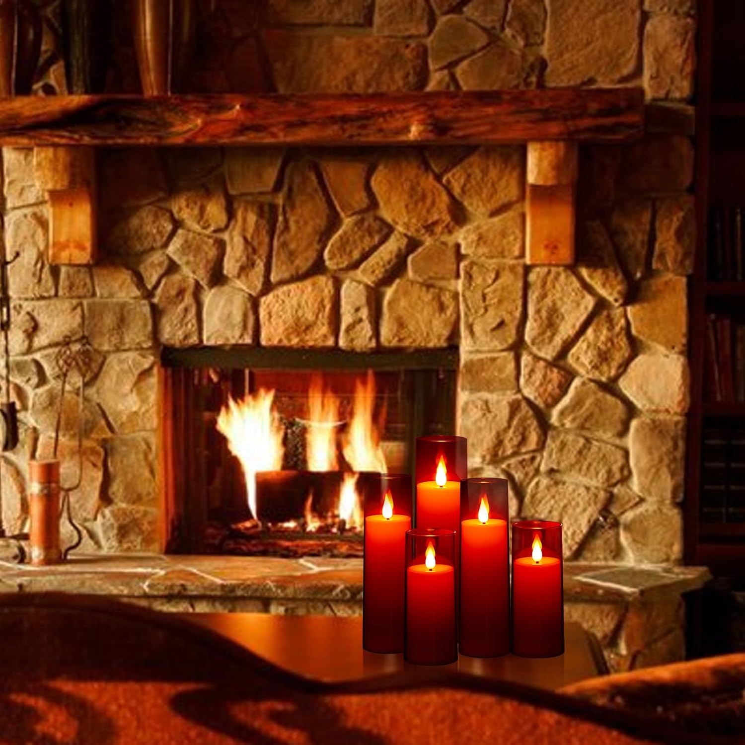 red flameless candles set of 5