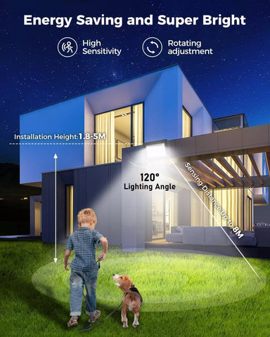 30W LED PIR Floodlight from Alpha Lights with remote control in hand, adjusting settings

