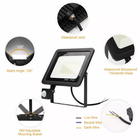 30W LED PIR Floodlight by Alpha Lights illuminating a driveway at night


