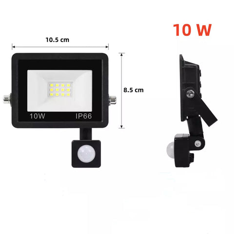 30W LED PIR Floodlight by Alpha Lights mounted on a fence post, enhancing security

