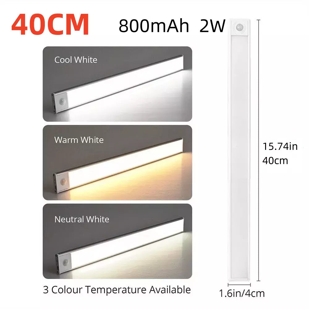 80CM Under Cabinet Kitchen Lights, LED Motion Sensor Cupboard Lights Indoor, 2000mAh Wireless Wardrobe Lights USB Rechargeable Battery Operated, Magnetic Closet Light for Stairs, Hallway