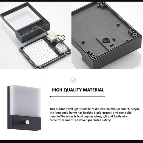 Modern LED Motion Sensor Wall Light LED Outdoor Square Fitting 12W Wall Lamp