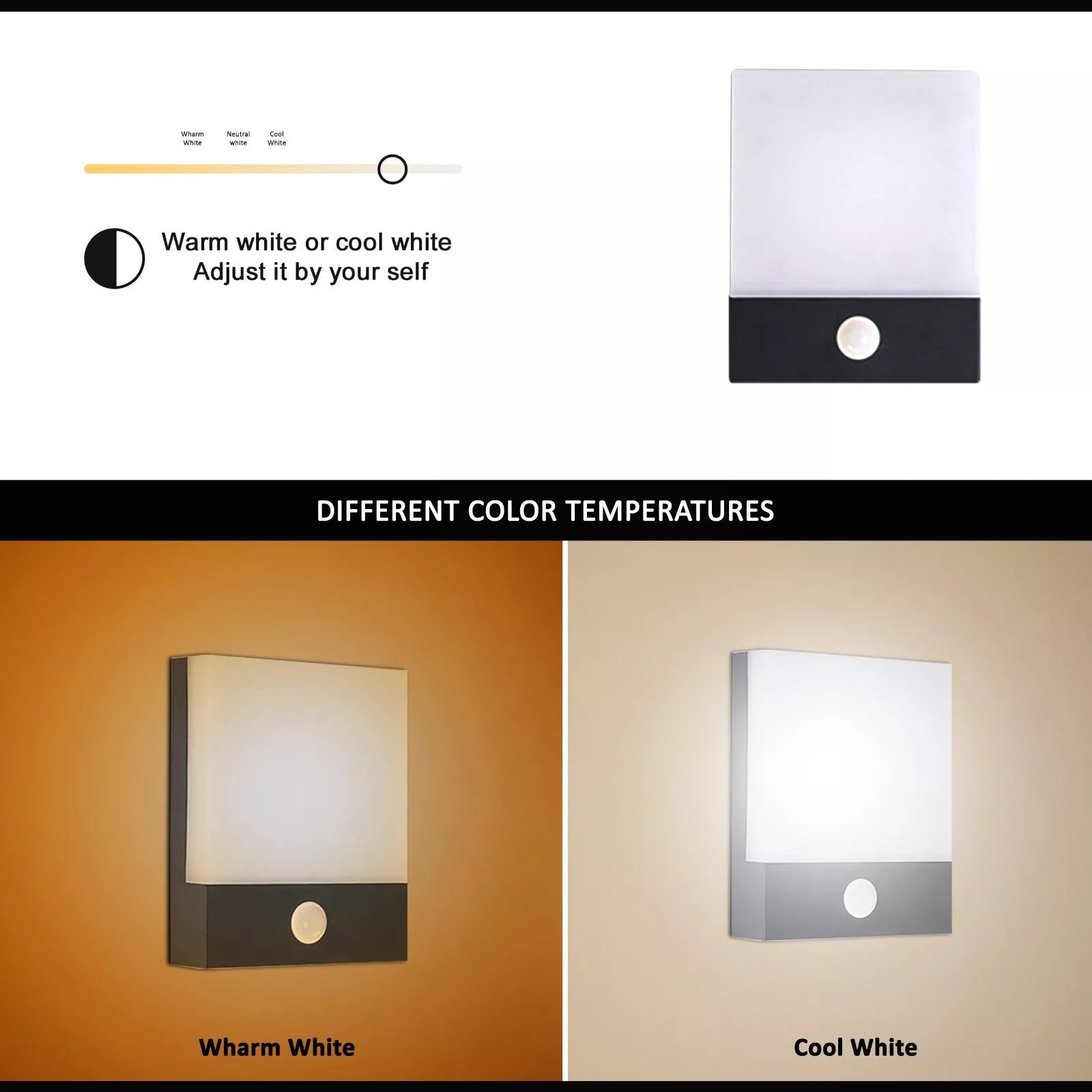 Modern LED Motion Sensor Wall Light LED Outdoor Square Fitting 12W Wall Lamp