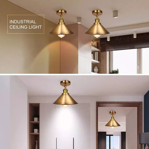 Ceiling Flush Light E27 Retro Industrial Cone Lampshade UK

