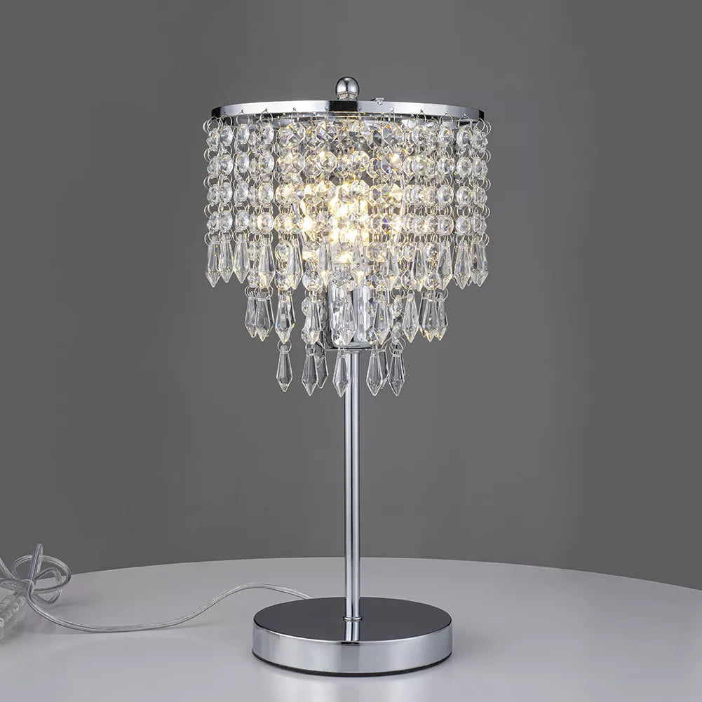 2 Design Chrome Crystal Jewelled Table Reading Lamp Bedside Desk Light Droplet