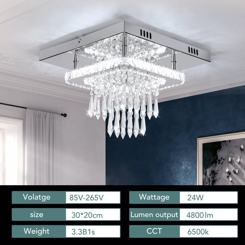 30cm Square Ceiling Light with Clear Crystal Frame

