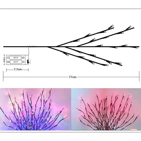 Twigs with glowing LEDs arranged as a decorative piece


