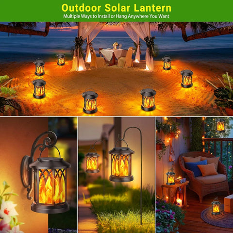 LED Flickering Flame Solar Lantern Waterproof Outdoor Hanging Garden Light