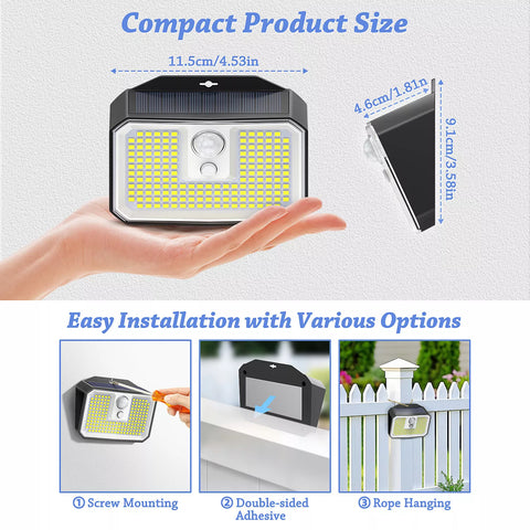 168 LED Solar Motion Sensor Wall Light Outdoor Garden Black