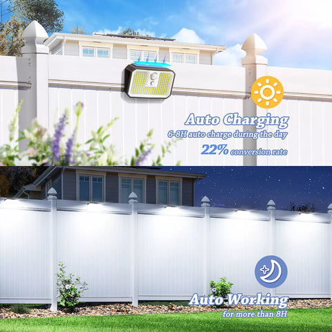 168 LED Solar Motion Sensor Wall Light Outdoor Garden Black