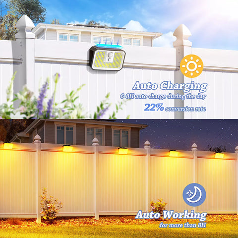 168 LED Solar Motion Sensor Wall Light Outdoor Garden Black
