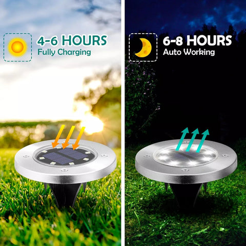 Silver LED Solar Ground Lights Outdoor Garden Path Deck Lamp
