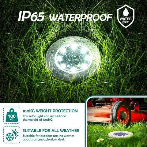 Silver LED Solar Ground Lights Outdoor Garden Path Deck Lamp