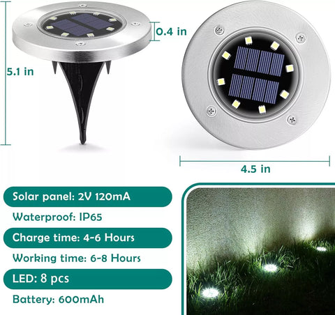 Silver LED Solar Ground Lights Outdoor Garden Path Deck Lamp