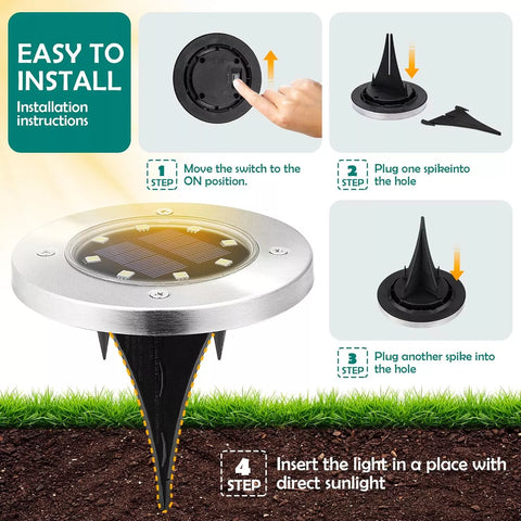 Silver LED Solar Ground Lights Outdoor Garden Path Deck Lamp