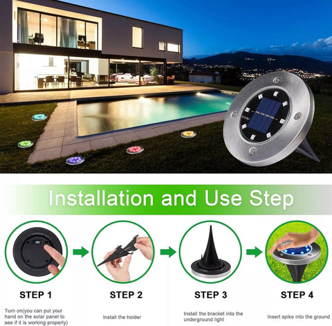 Silver LED Solar Ground Lights Outdoor Garden Path Deck Lamp