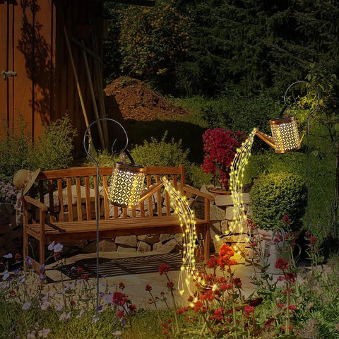 Brown Solar Watering Can LED String Light Garden Art Outdoor Lamp