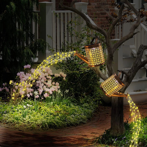 Brown Solar Watering Can LED String Light Garden Art Outdoor Lamp