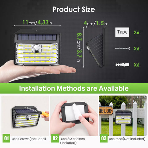 126 LED Solar Motion Sensor Wall Light Cold White Outdoor Security Lamp
