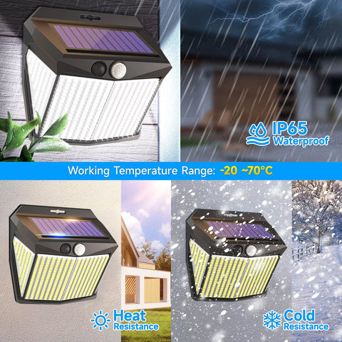 412 LED Solar PIR Motion Sensor Wall Light Clear White Outdoor Security Lamp