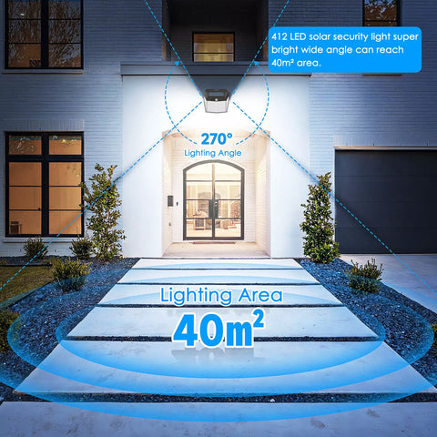412 LED Solar PIR Motion Sensor Wall Light Clear White Outdoor Security Lamp