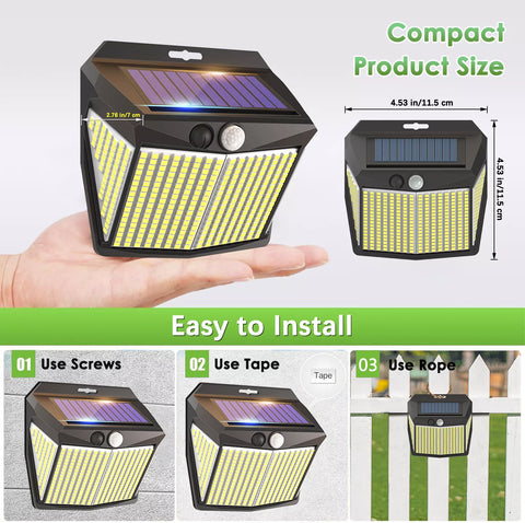 412 LED Solar PIR Motion Sensor Wall Light Clear White Outdoor Security Lamp