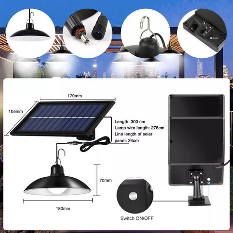 LED Solar Powered Black Pendant Hanging Light with Remote Control